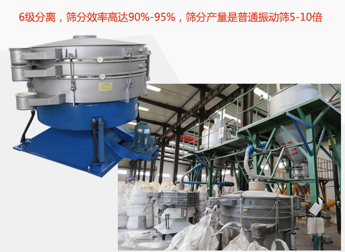 搖擺篩采用6級(jí)分離，篩分效率高達(dá)90%-95%，篩分產(chǎn)量是普通振動(dòng)篩5-10倍