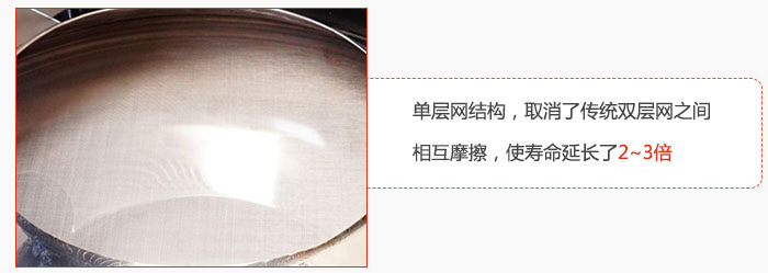單層網(wǎng)結(jié)構(gòu)，取消了傳統(tǒng)雙層網(wǎng)之間相互摩擦，使壽命延長了2~3倍