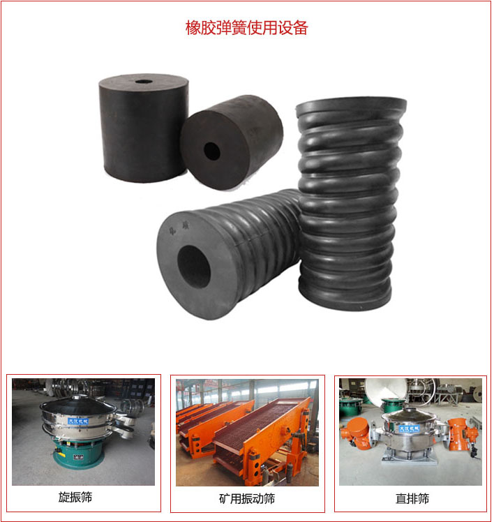 橡膠彈簧適用設(shè)備：旋振篩，礦用振動篩，直排篩等