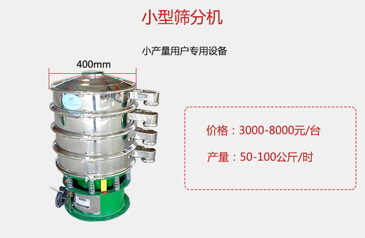 小型篩分機產量可達100公斤/時，價格3000元起。