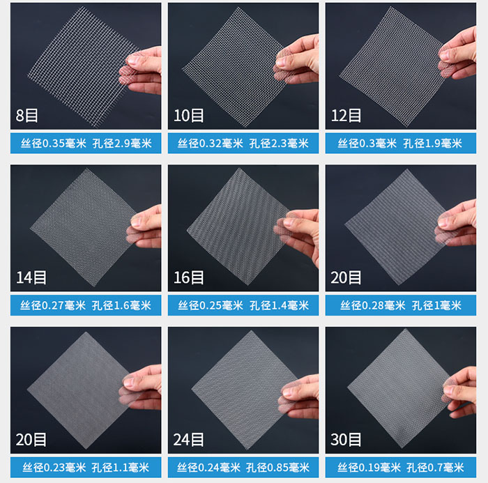 8目-30目金屬絲編織網(wǎng)對(duì)應(yīng)的絲徑，孔徑圖片展示