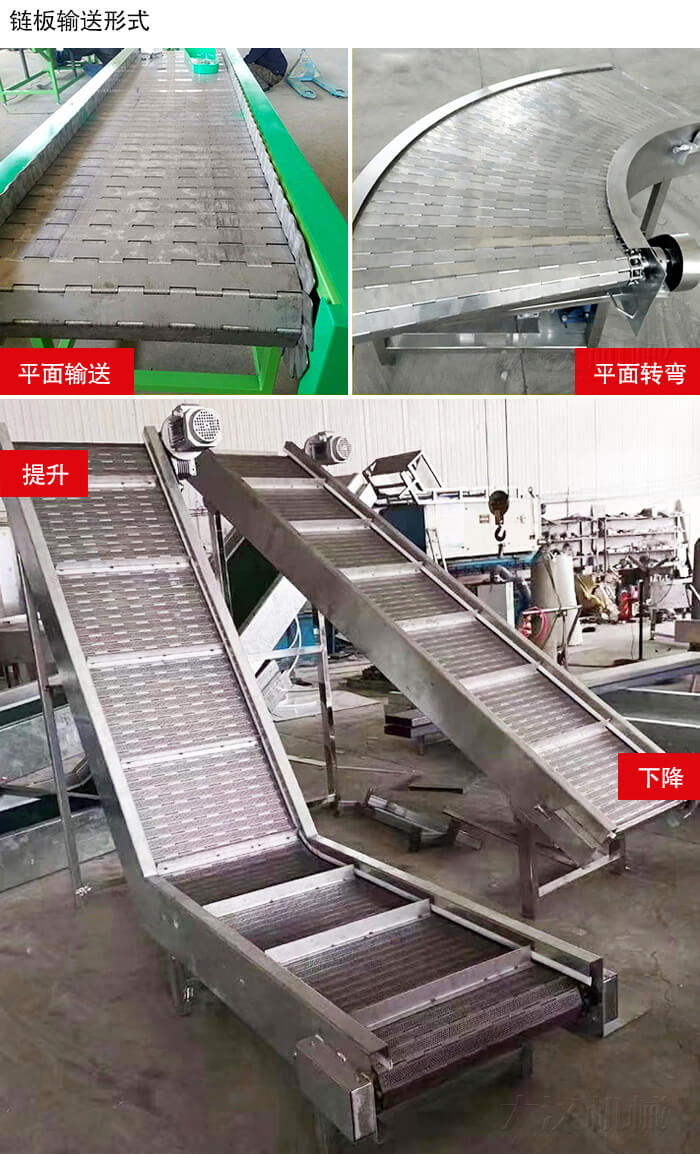 鏈板輸送機(jī)平面輸送，平面拐彎，提升等運(yùn)行現(xiàn)場(chǎng)圖片